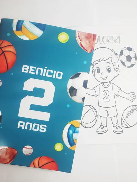 Lembrancinha Mini Kit Revistinha Colorir + Giz Bolas Esporte