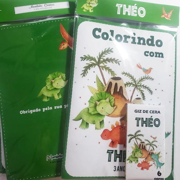 Livro de Colorir + Giz de Cera Dinossauro Dino 15x20cm