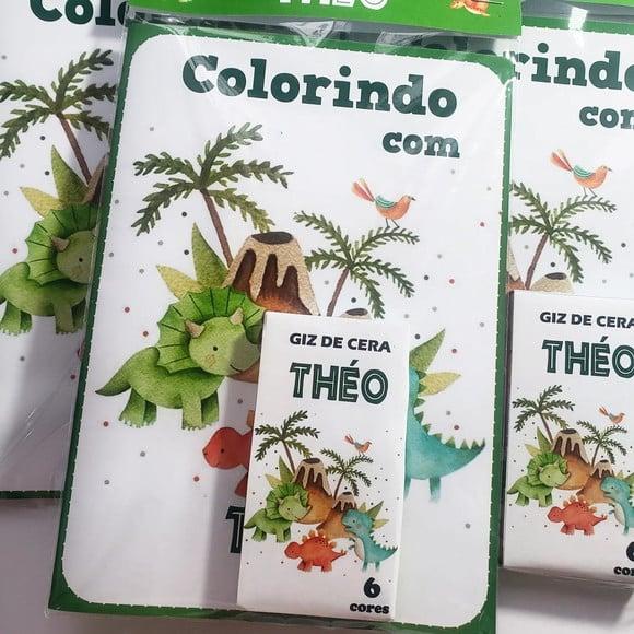 Livro de Colorir + Giz de Cera Dinossauro Dino 15x20cm
