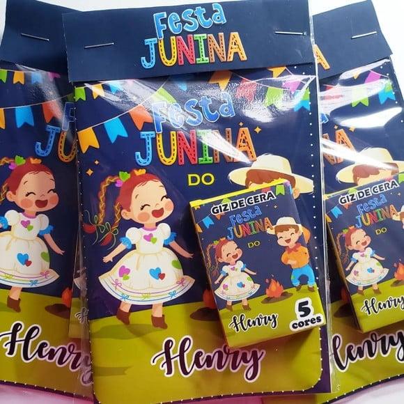 Mini Livro de Colorir + Giz de Cera - Arraiá -festa Junina