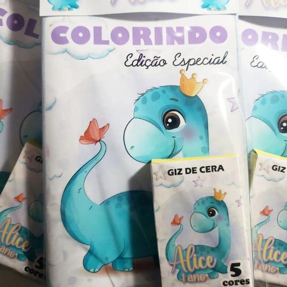 Mini Livro de Colorir + Giz de Cera Dino Baby