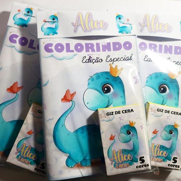 Mini Livro de Colorir + Giz de Cera Dino Baby