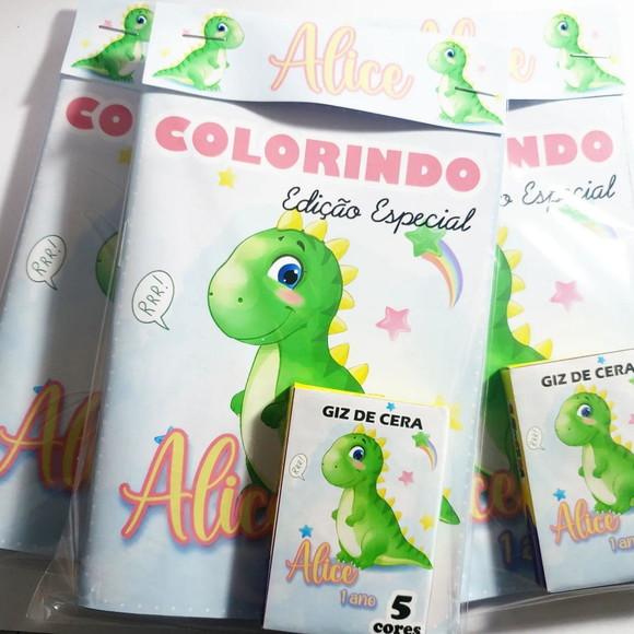 Mini Livro de Colorir + Giz de Cera Dino Baby