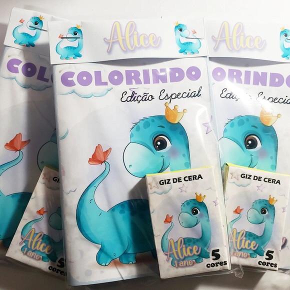 Mini Livro de Colorir + Giz de Cera Dino Baby