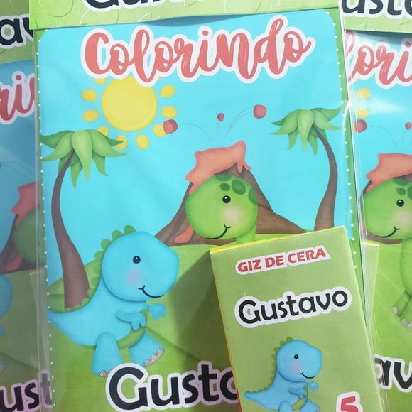 Mini Livro de Colorir + Giz de Cera Dino Baby