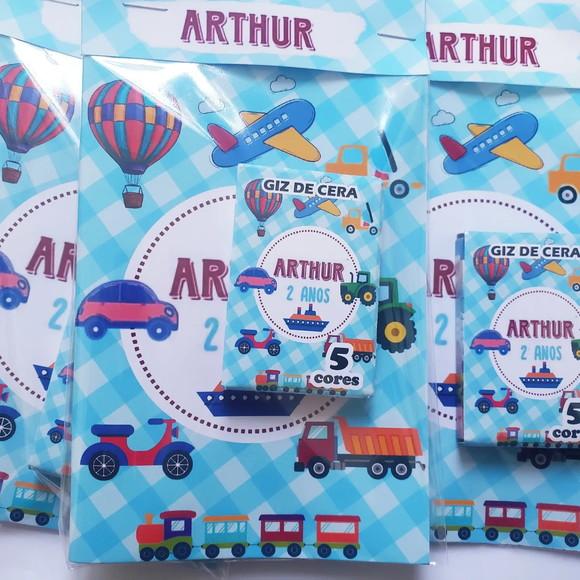 Mini Livro de Colorir Carrinhos / Transporte + Giz de Cera