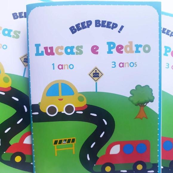 Mini Livro de Colorir Carrinhos / Transporte + Giz de Cera