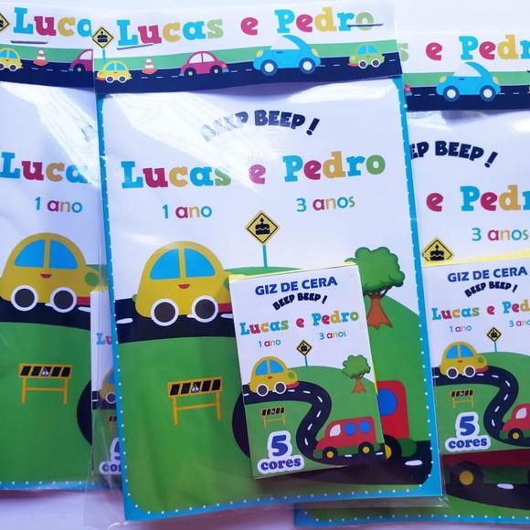 Mini Livro de Colorir Carrinhos / Transporte + Giz de Cera