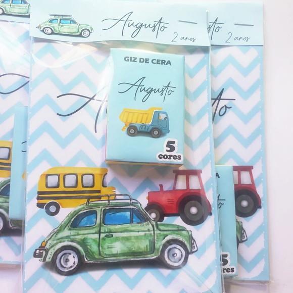 Mini Livro de Colorir Carrinhos / Transporte + Giz de Cera