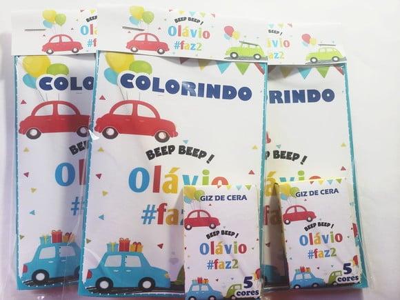 Mini Livro de Colorir Carrinhos / Transporte + Giz de Cera