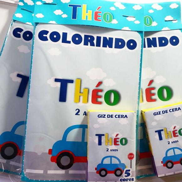 Mini Livro de Colorir Carrinhos / Transporte + Giz de Cera