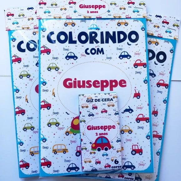 Revistinha de Colorir + Giz de Cera 15x20cm Carrinhos
