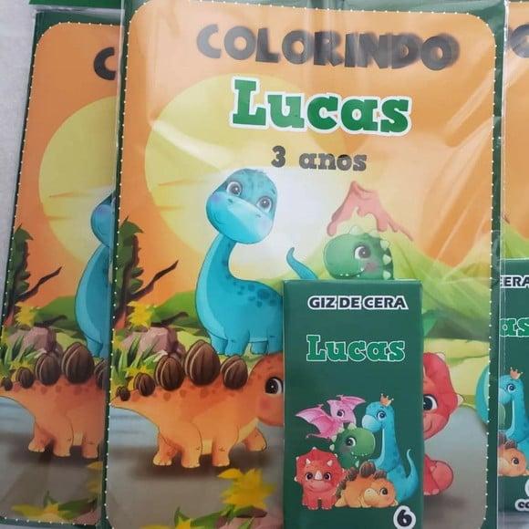 Revistinha de Colorir + Giz de Cera 15x20cm Dino Baby