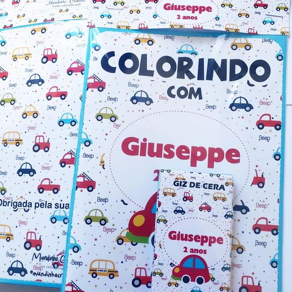Revistinha de Colorir + Giz de Cera 15x20cm Carrinhos