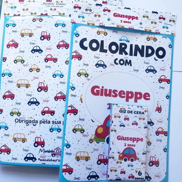 Revistinha de Colorir + Giz de Cera 15x20cm Carrinhos