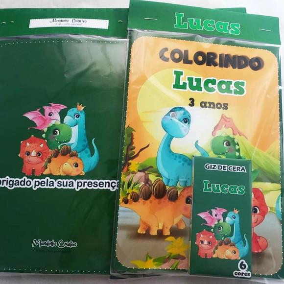 Revistinha de Colorir + Giz de Cera 15x20cm Dino Baby