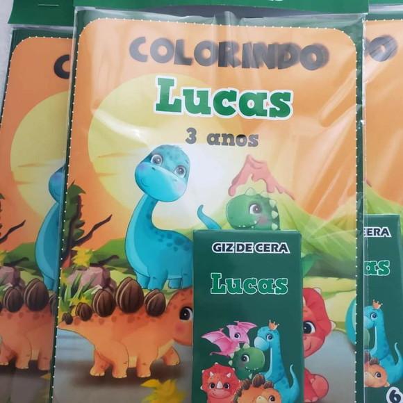 Revistinha de Colorir + Giz de Cera 15x20cm Dino Baby