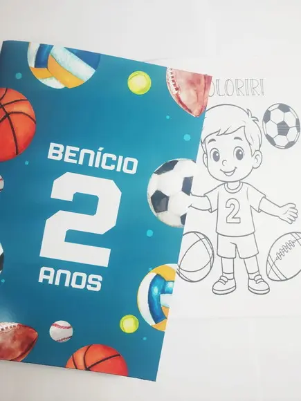 Lembrancinha Mini Kit Revistinha Colorir + Giz Bolas Esporte