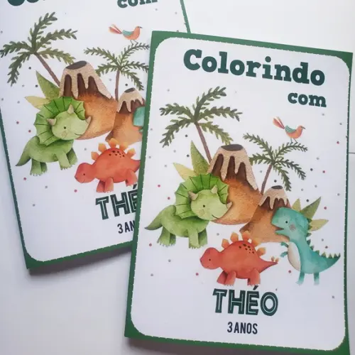Livro de Colorir + Giz de Cera Dinossauro Dino 15x20cm