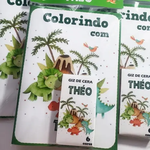Livro de Colorir + Giz de Cera Dinossauro Dino 15x20cm