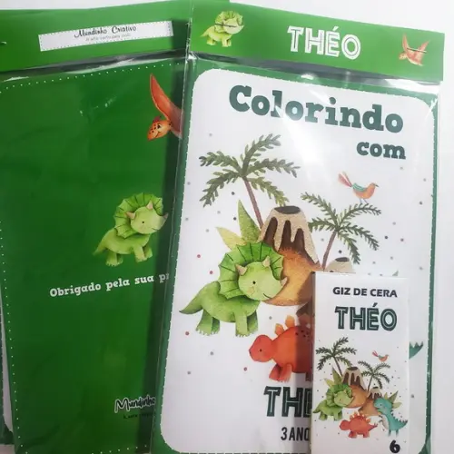 Livro de Colorir + Giz de Cera Dinossauro Dino 15x20cm