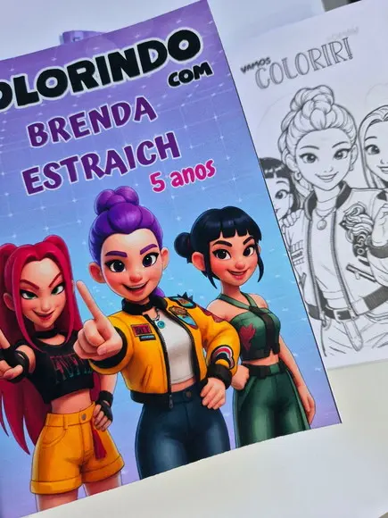 Mini Kit Colorir + Giz de Cera Guerreiras do Kpop