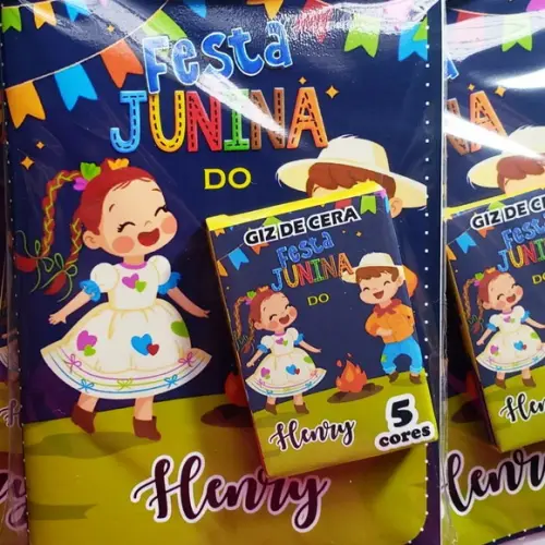 Mini Livro de Colorir + Giz de Cera - Arraiá -festa Junina