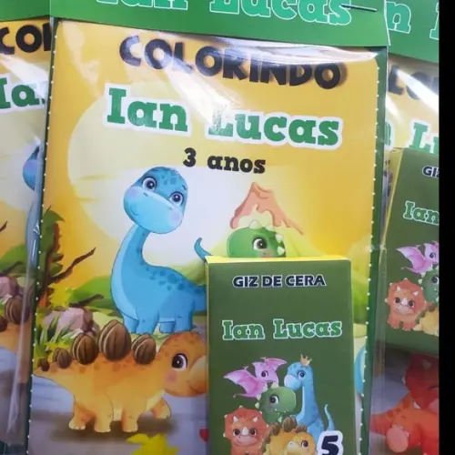 Mini Livro de Colorir + Giz de Cera Dino Baby