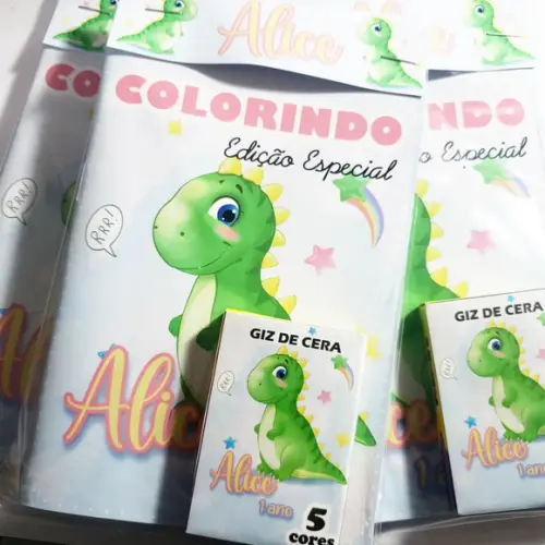 Mini Livro de Colorir + Giz de Cera Dino Baby