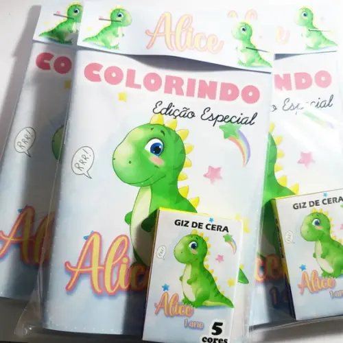 Mini Livro de Colorir + Giz de Cera Dino Baby