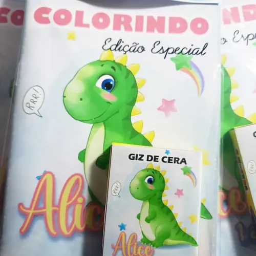 Mini Livro de Colorir + Giz de Cera Dino Baby