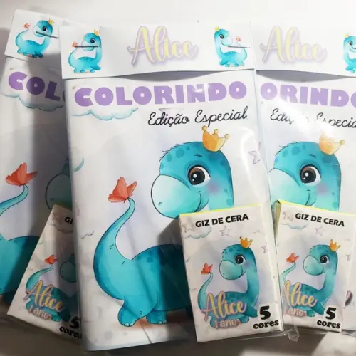 Mini Livro de Colorir + Giz de Cera Dino Baby