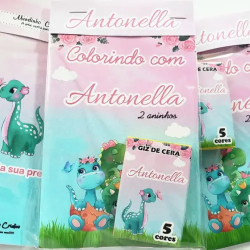 Mini Livro de Colorir + Giz de Cera Dino Baby