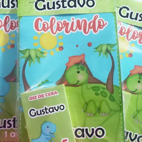 Mini Livro de Colorir + Giz de Cera Dino Baby