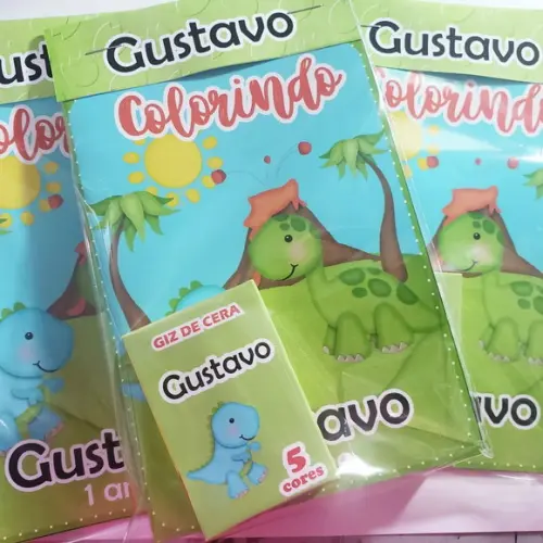 Mini Livro de Colorir + Giz de Cera Dino Baby