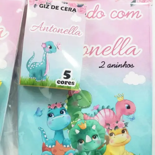 Mini Livro de Colorir + Giz de Cera Dino Baby