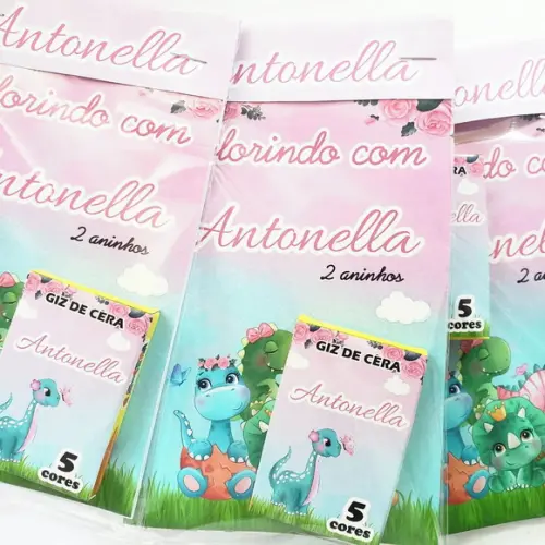 Mini Livro de Colorir + Giz de Cera Dino Baby