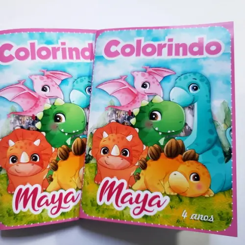 Mini Livro de Colorir + Giz de Cera Dino Baby Rosa
