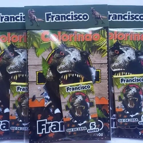 Mini Livro de Colorir + Giz de Cera Dinossauro Jurassic