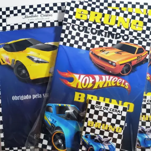 Mini Livro de Colorir + Giz de Cera Hot Wheels