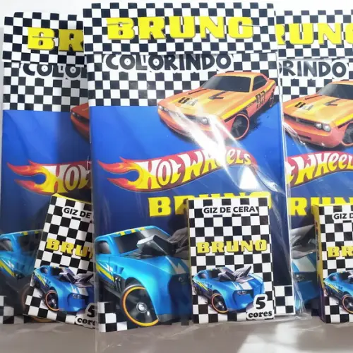 Mini Livro de Colorir + Giz de Cera Hot Wheels
