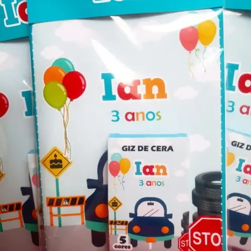 Mini Livro de Colorir Carrinhos / Transporte + Giz de Cera
