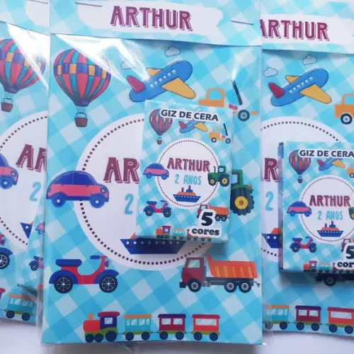 Mini Livro de Colorir Carrinhos / Transporte + Giz de Cera