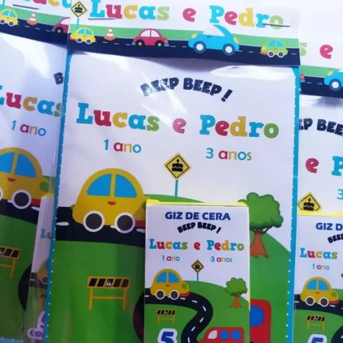 Mini Livro de Colorir Carrinhos / Transporte + Giz de Cera