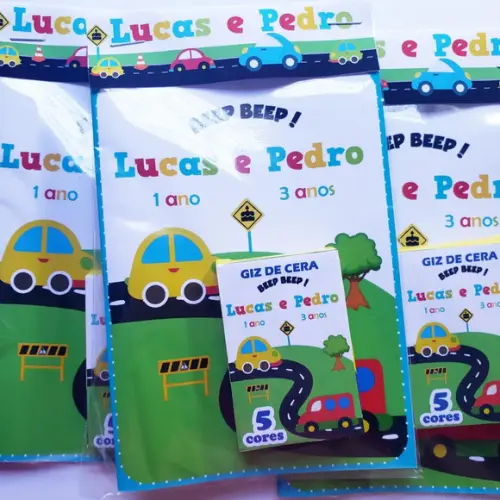 Mini Livro de Colorir Carrinhos / Transporte + Giz de Cera