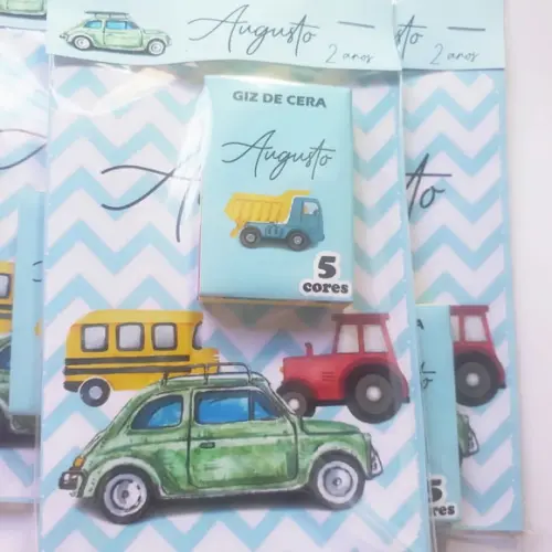 Mini Livro de Colorir Carrinhos / Transporte + Giz de Cera