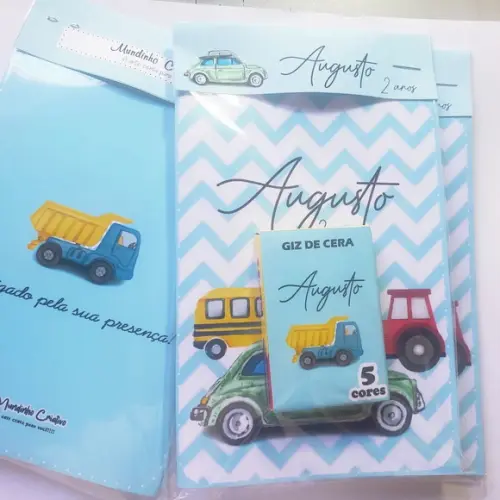 Mini Livro de Colorir Carrinhos / Transporte + Giz de Cera