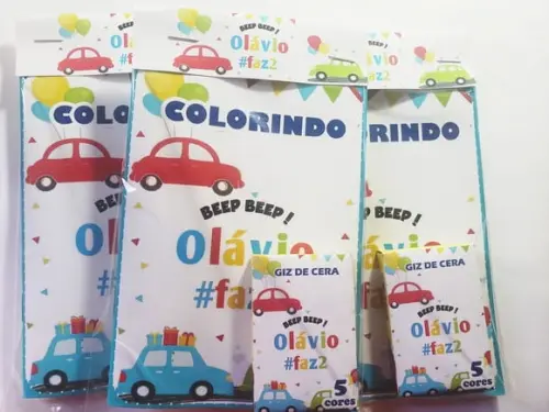 Mini Livro de Colorir Carrinhos / Transporte + Giz de Cera