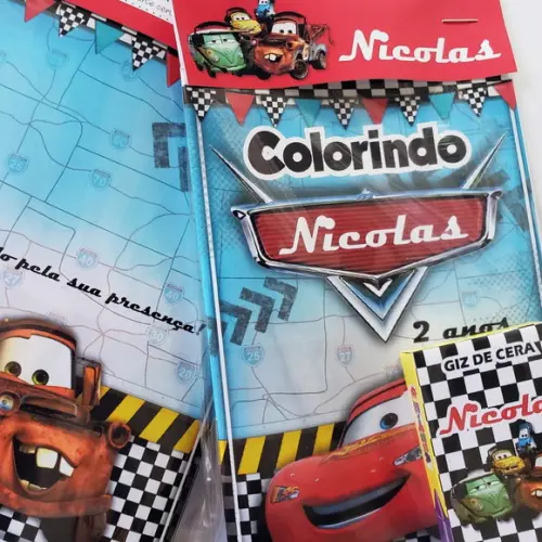 Mini Livro de Colorir Carrinhos / Transporte + Giz de Cera