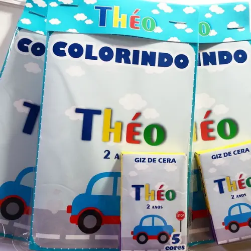 Mini Livro de Colorir Carrinhos / Transporte + Giz de Cera